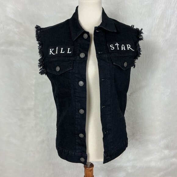 Killstar Jackets & Blazers - Killstar Black Sleeveless Denim Kali Vest Goddess NWT Unisex S